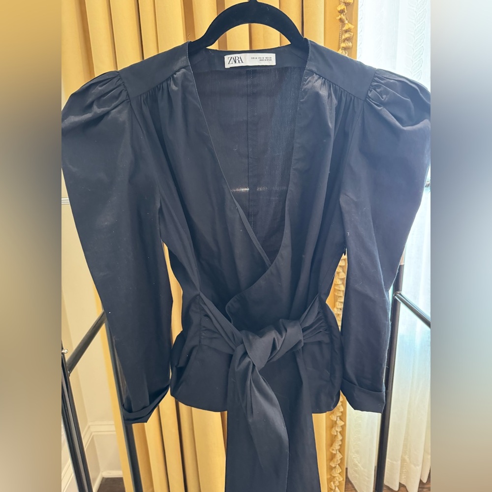 Zara black wrap-around blouse